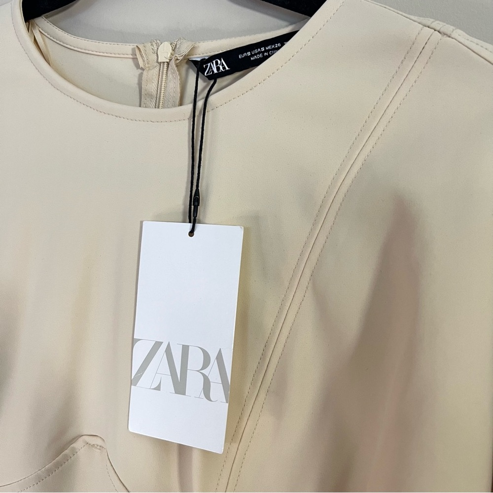 Zara Cream Long-Sleeve Stretch Mini Dress - NWT - Seam Details - Size Small - Picture 4 of 9